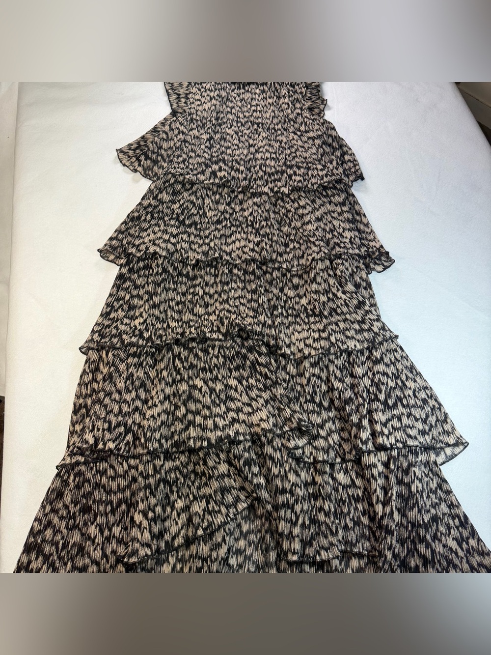 DECJUBA Size 16 Tiered Ruffle Midi Dress Smocked Black Tan